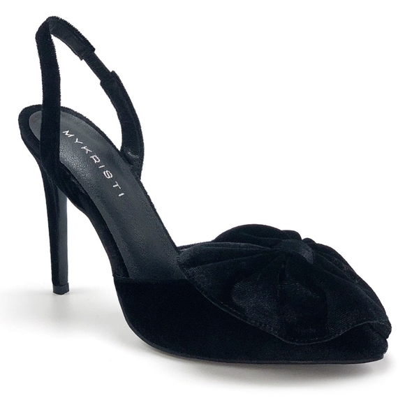 MYKRISTI Shoes - NIB WOMEN'S BLACK VELVET BOW SLINGBACK HIGH HEELS